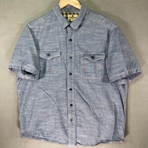 Mens Woolrich Short Sleeve Button Up Shirt Chambray‎ Blue Cotton L G